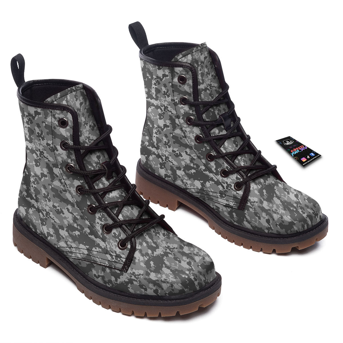 Digital Camo Grey Print Pattern Work Boots-grizzshop