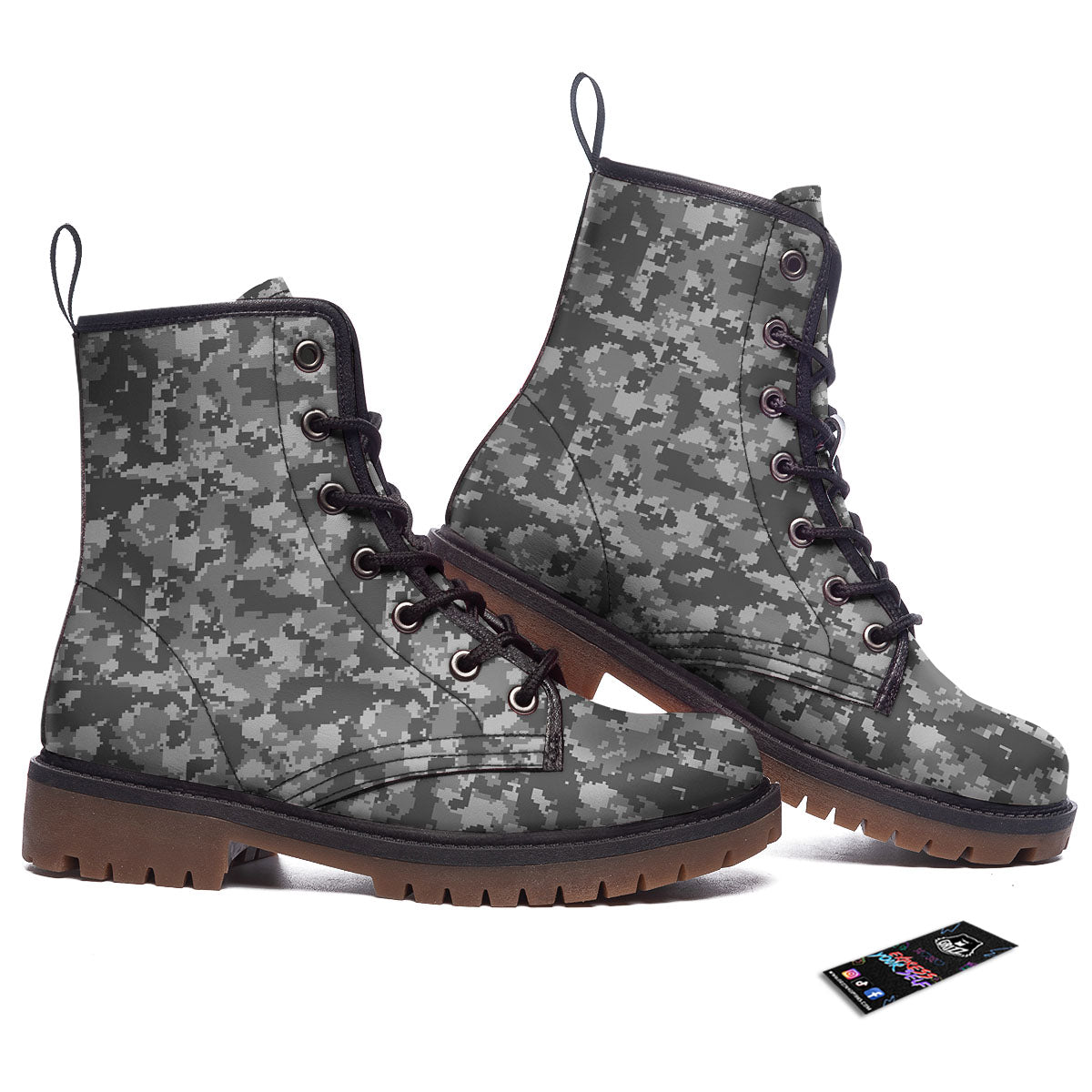Digital Camo Grey Print Pattern Work Boots-grizzshop