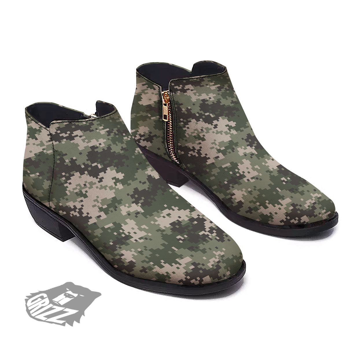 Digital Camo Military Print Pattern Ankle Boots-grizzshop