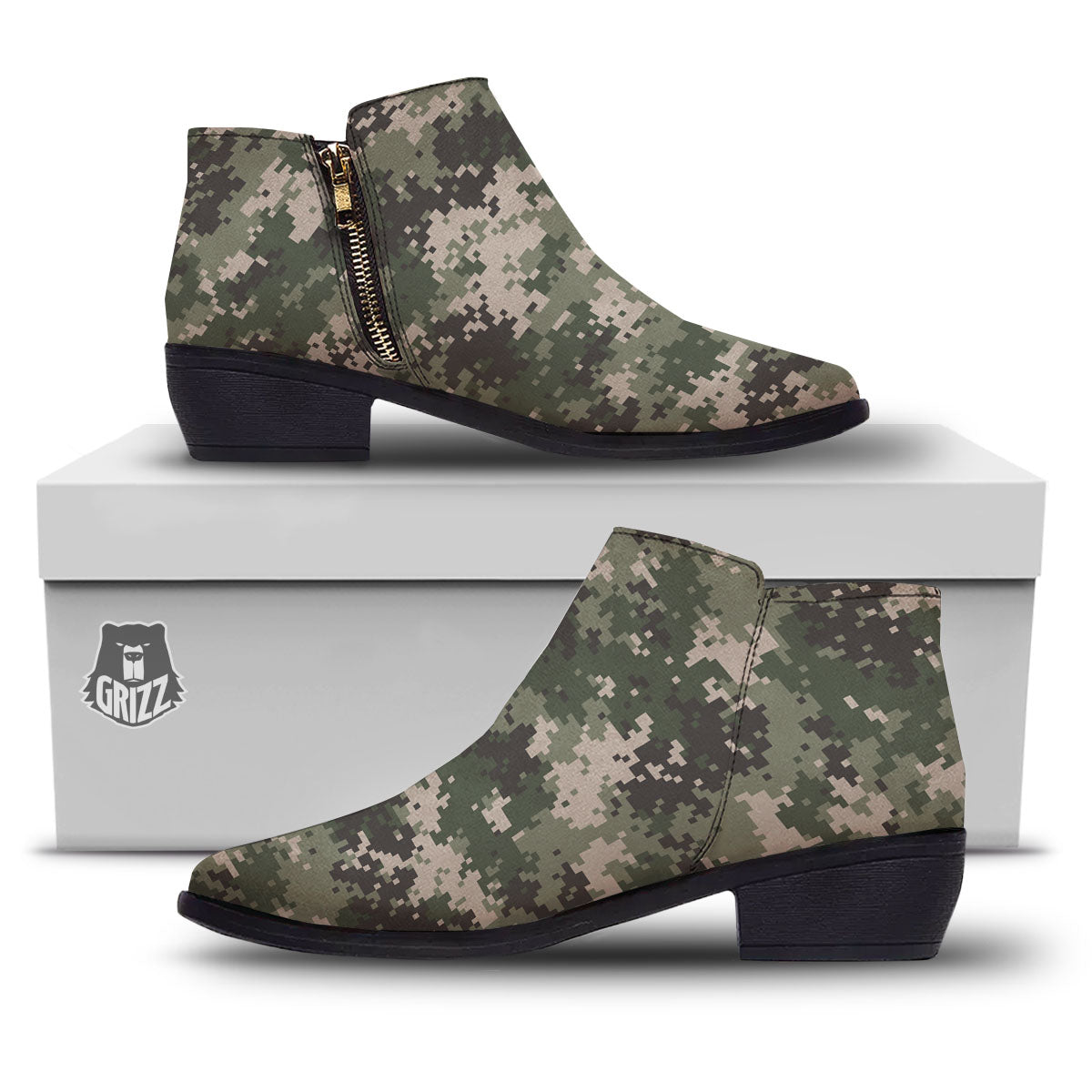 Digital Camo Military Print Pattern Ankle Boots-grizzshop