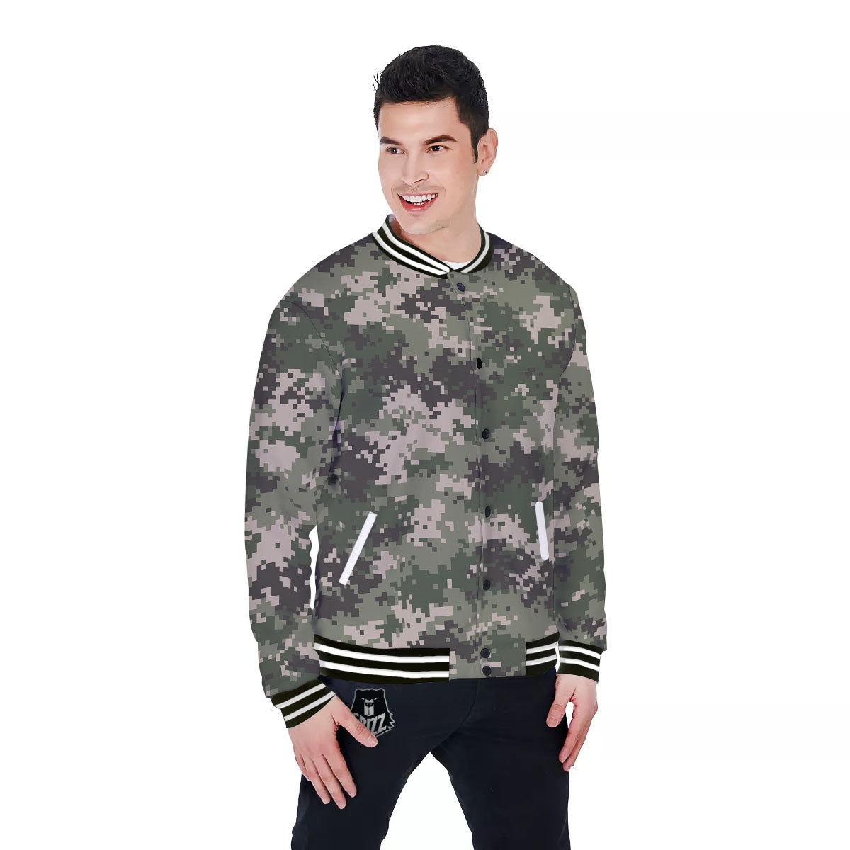 Digital Camo Military Print Pattern Baseball Jacket-grizzshop