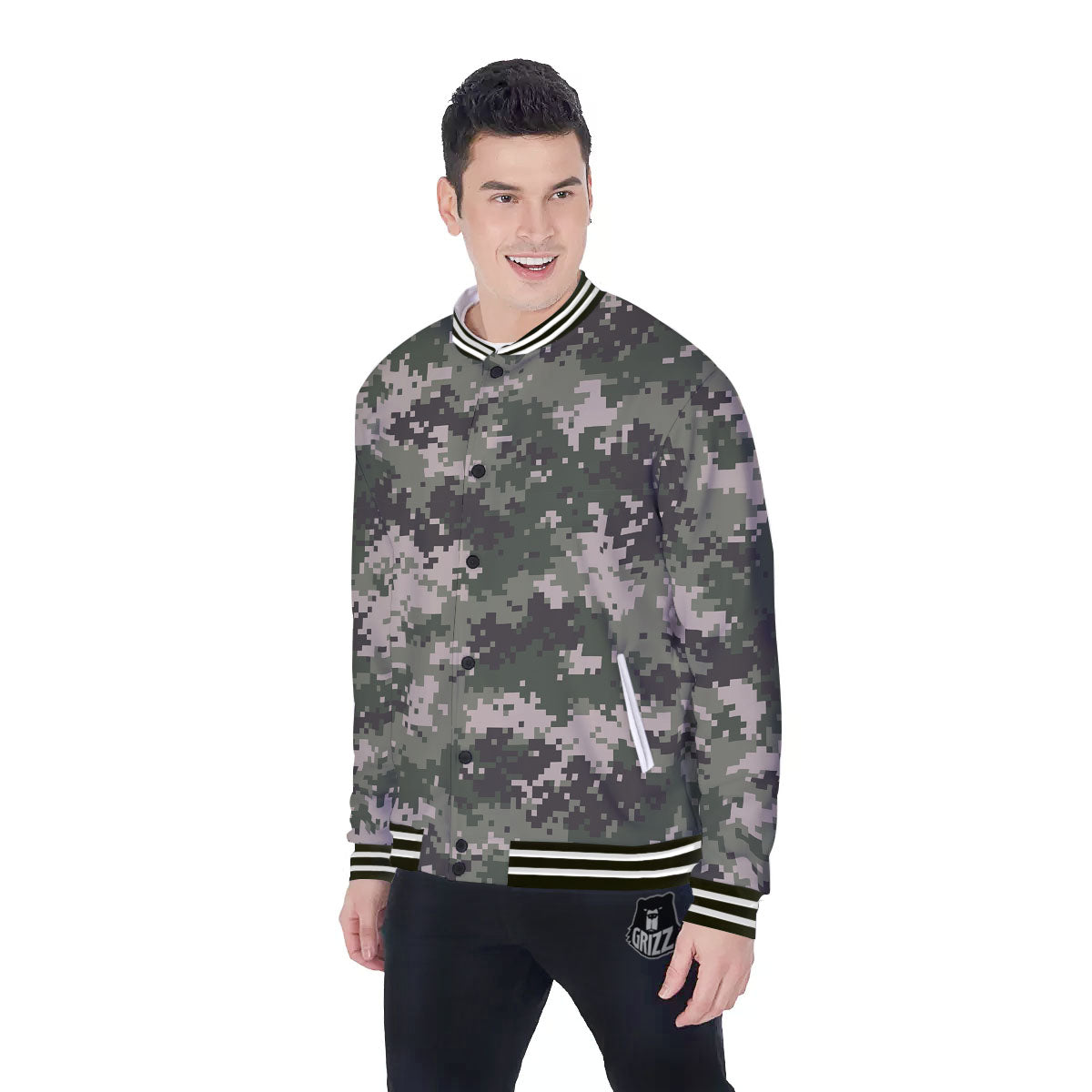 Digital Camo Military Print Pattern Baseball Jacket-grizzshop