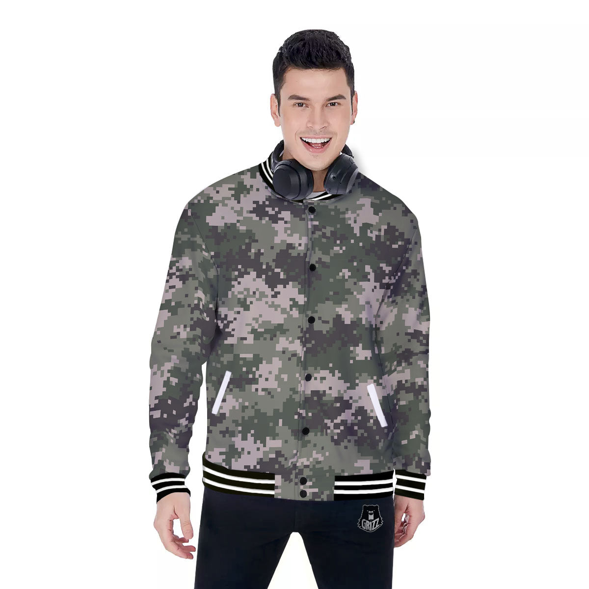 Digital Camo Military Print Pattern Baseball Jacket-grizzshop
