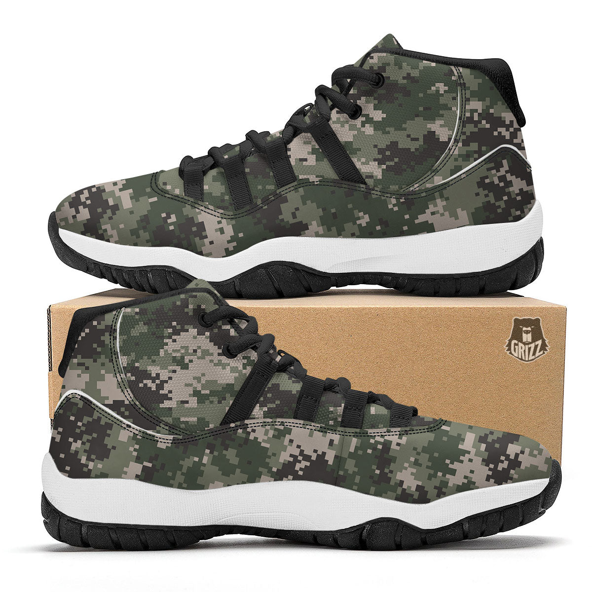 Digital Camo Military Print Pattern Black Bball Shoes-grizzshop