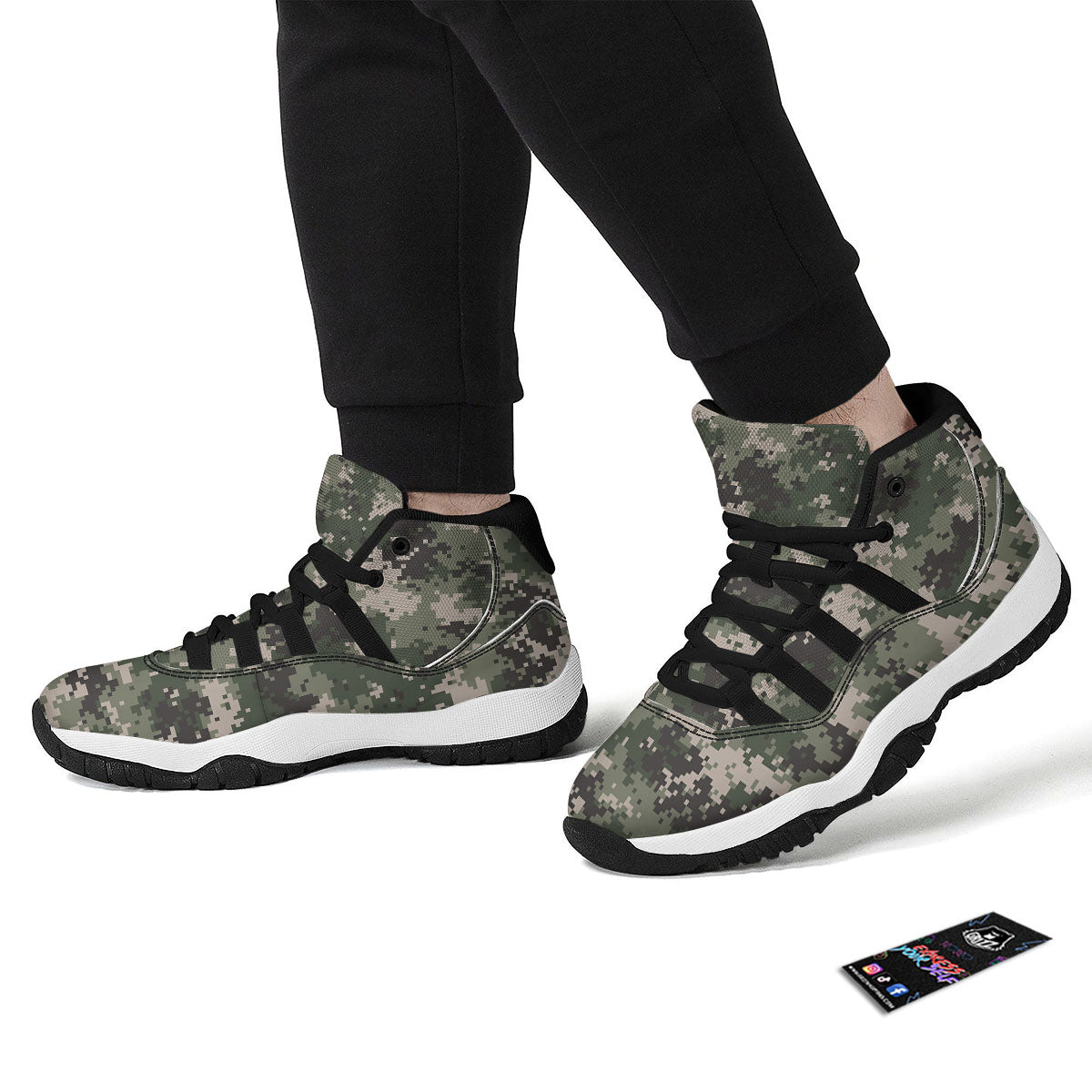 Digital Camo Military Print Pattern Black Bball Shoes-grizzshop