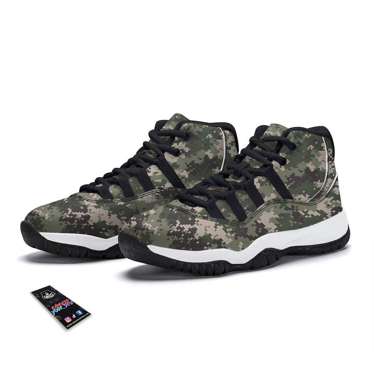 Digital Camo Military Print Pattern Black Bball Shoes-grizzshop