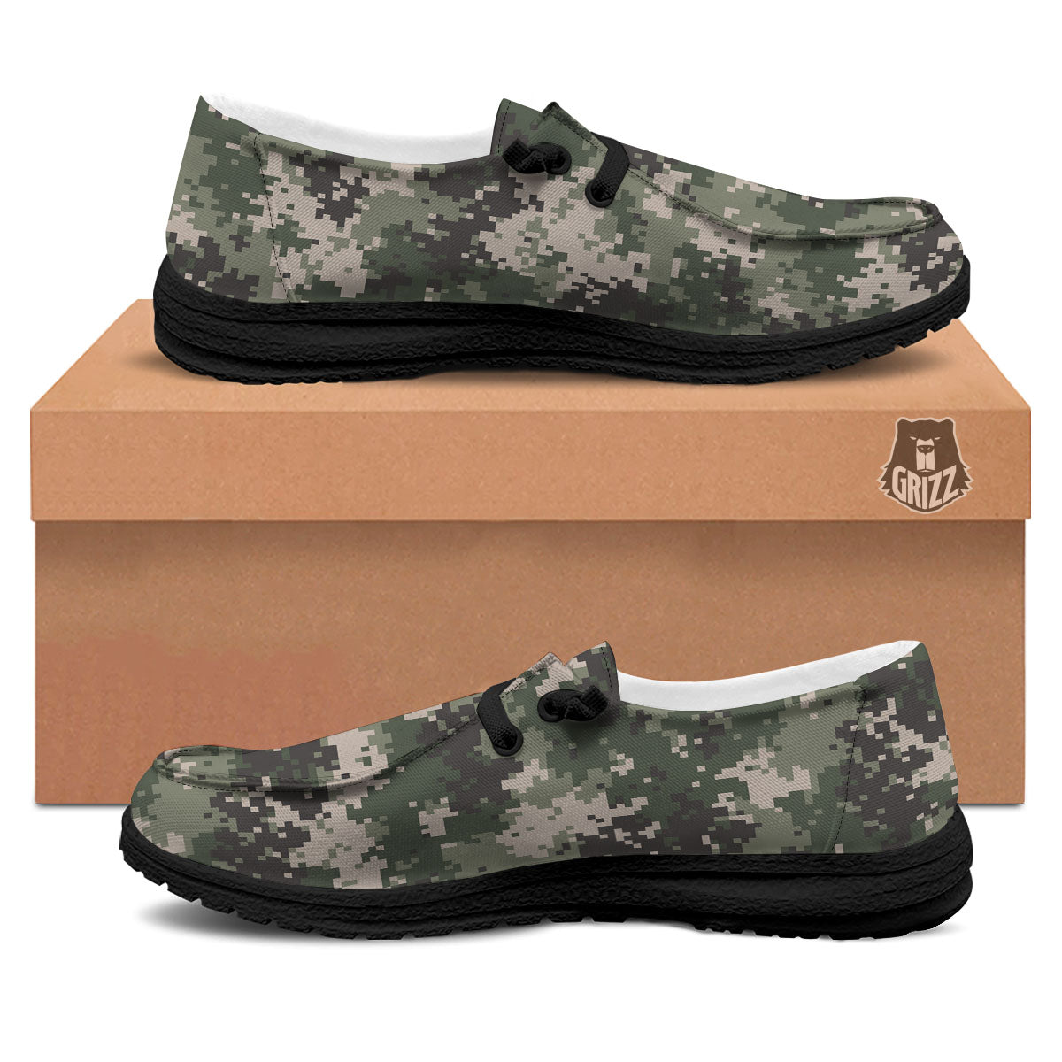 Digital Camo Military Print Pattern Black Loafers-grizzshop