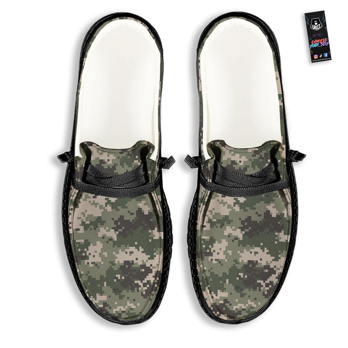 Digital Camo Military Print Pattern Black Loafers-grizzshop