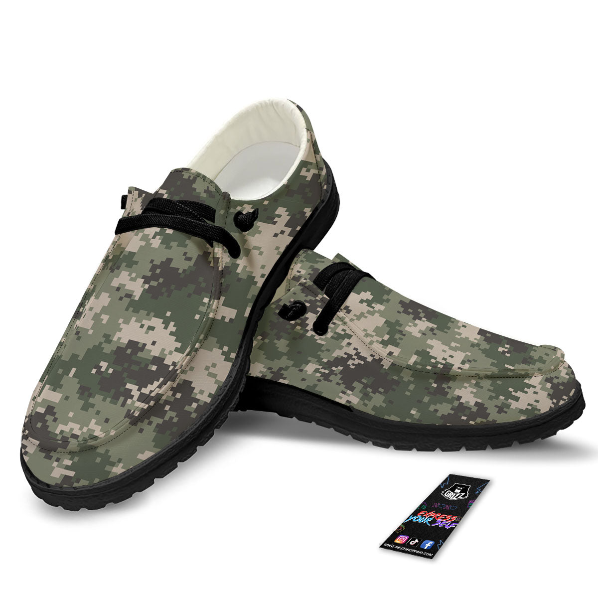 Digital Camo Military Print Pattern Black Loafers-grizzshop