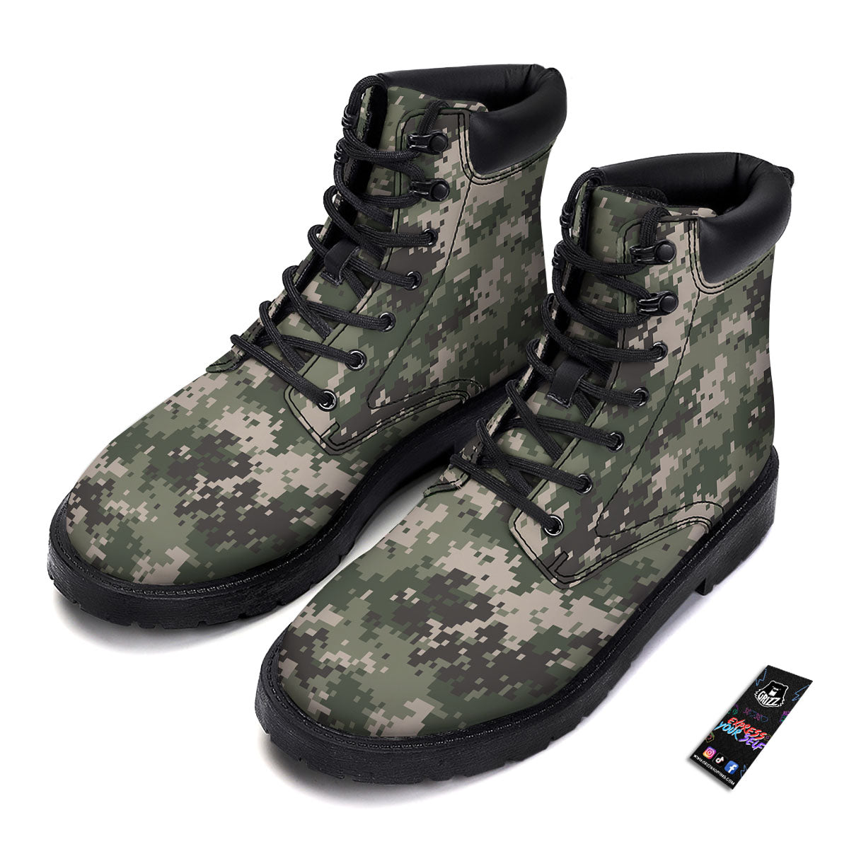 Digital Camo Military Print Pattern Boots-grizzshop