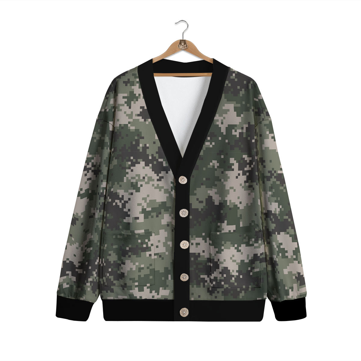 Digital Camo Military Print Pattern Cardigan-grizzshop