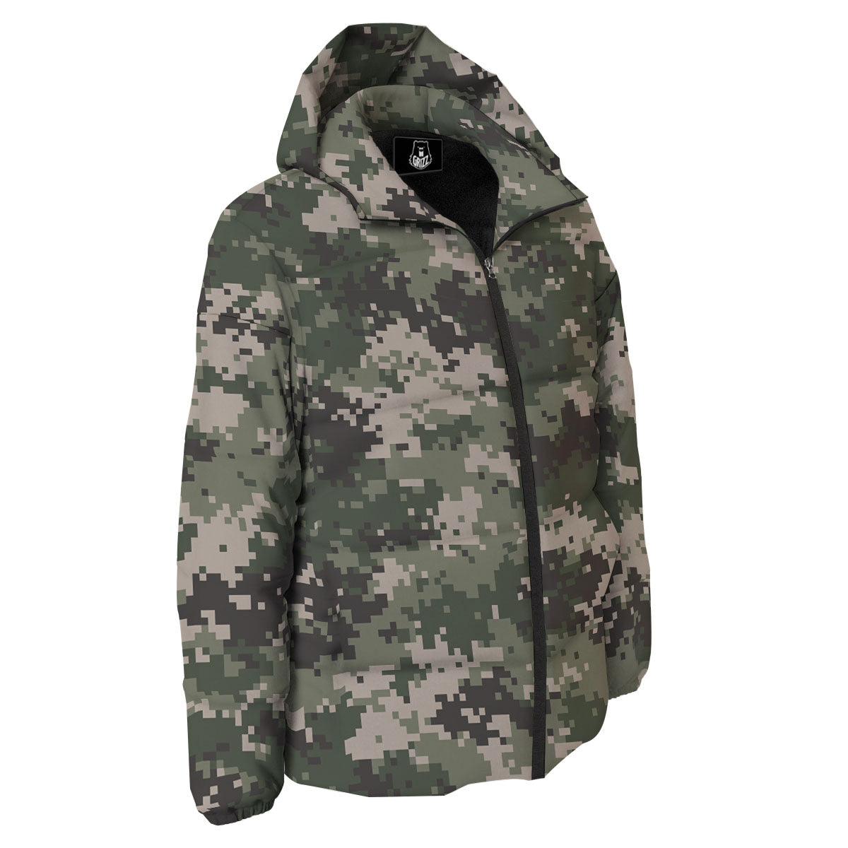 Digital Camo Military Print Pattern Down Jacket-grizzshop