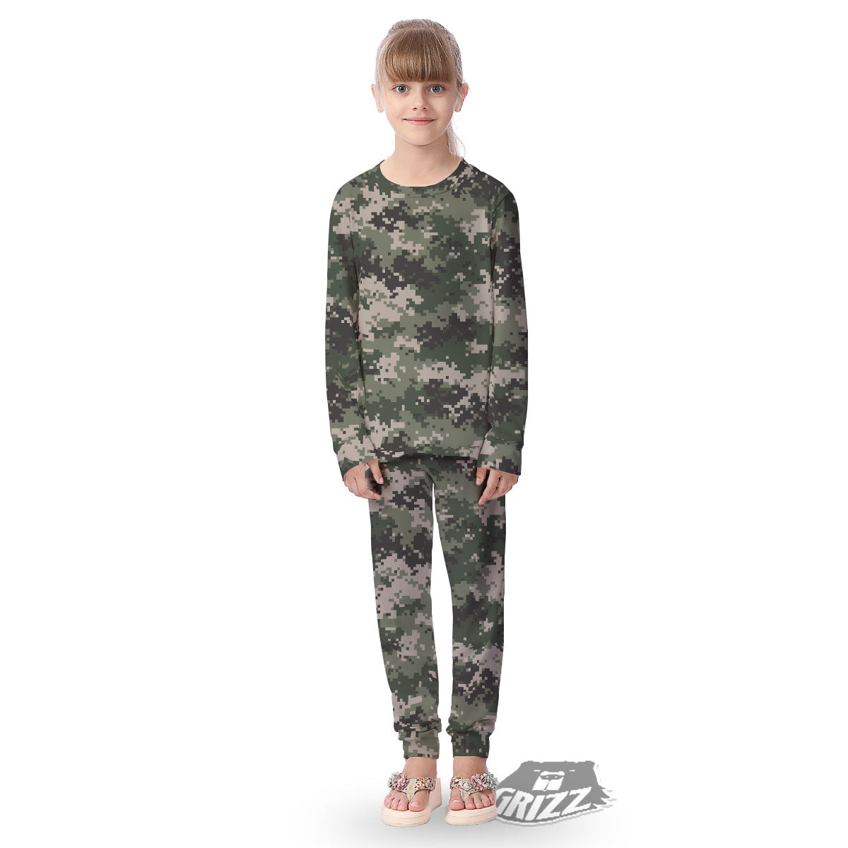 Digital Camo Military Print Pattern Kid's Pajamas-grizzshop
