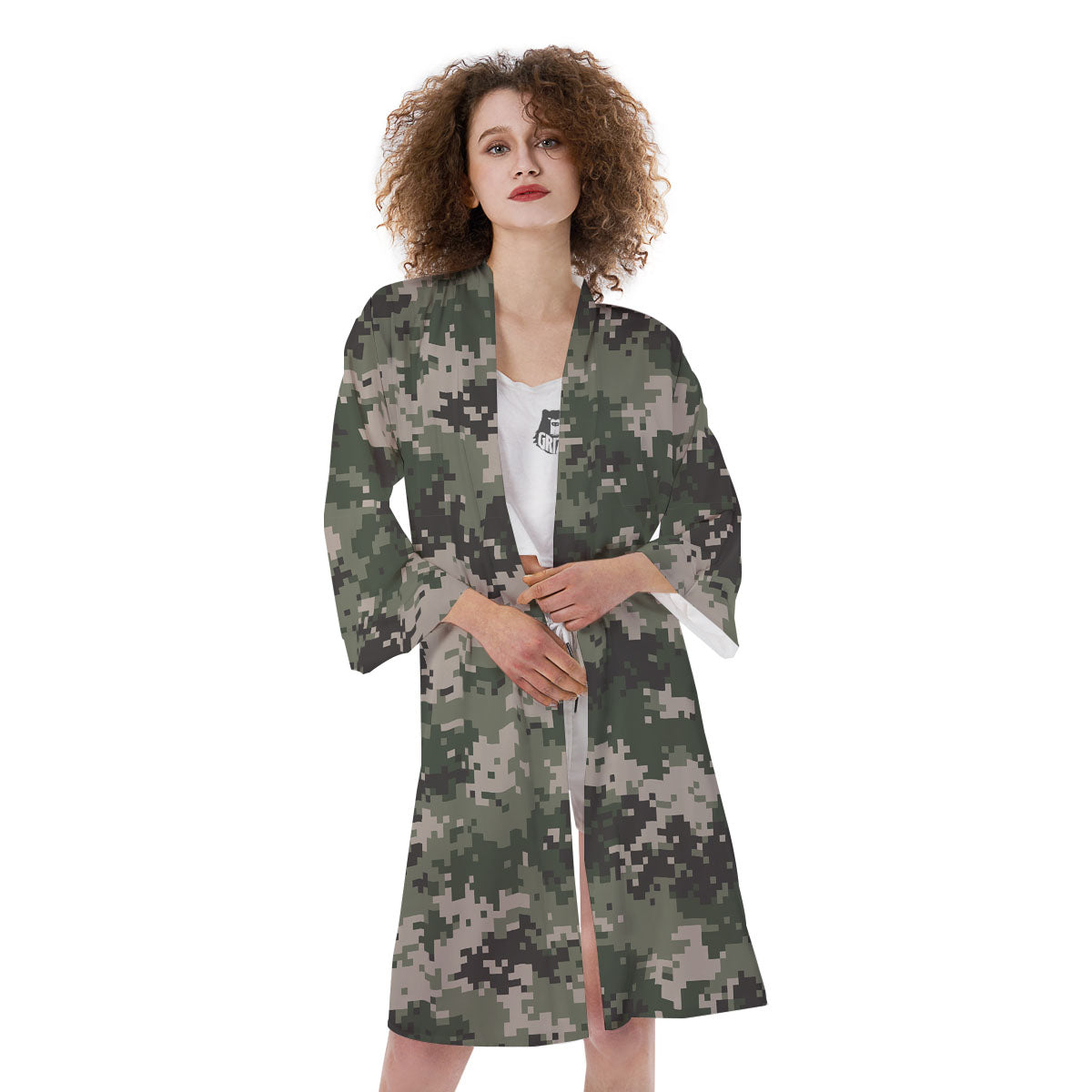 Digital Camo Military Print Pattern Kimono-grizzshop