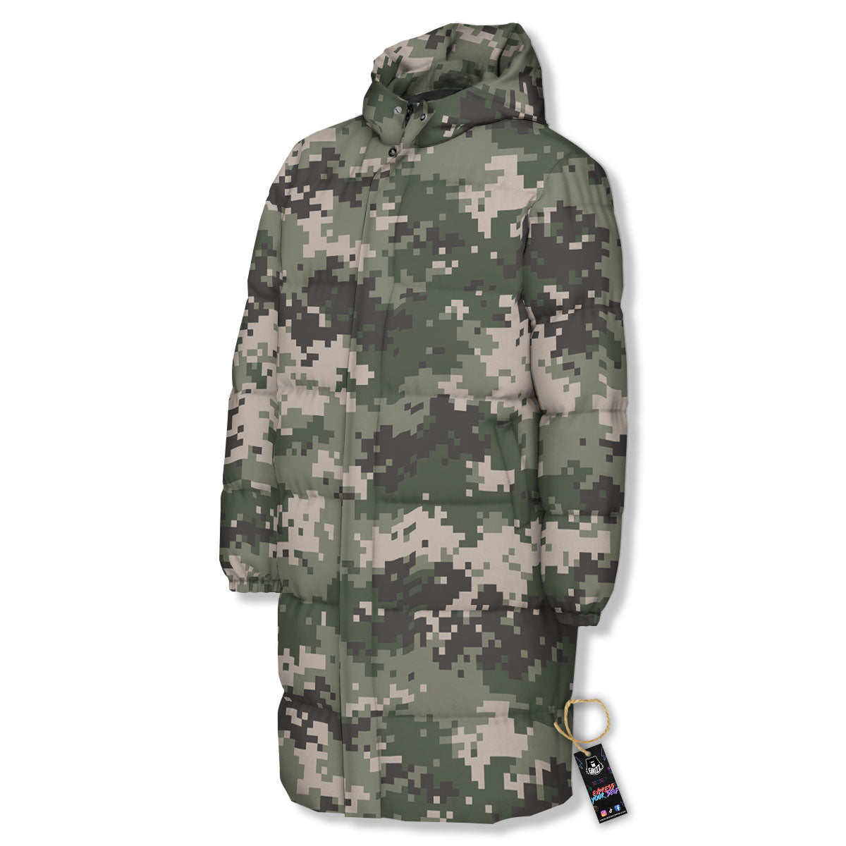 Digital Camo Military Print Pattern Long Down Jacket-grizzshop