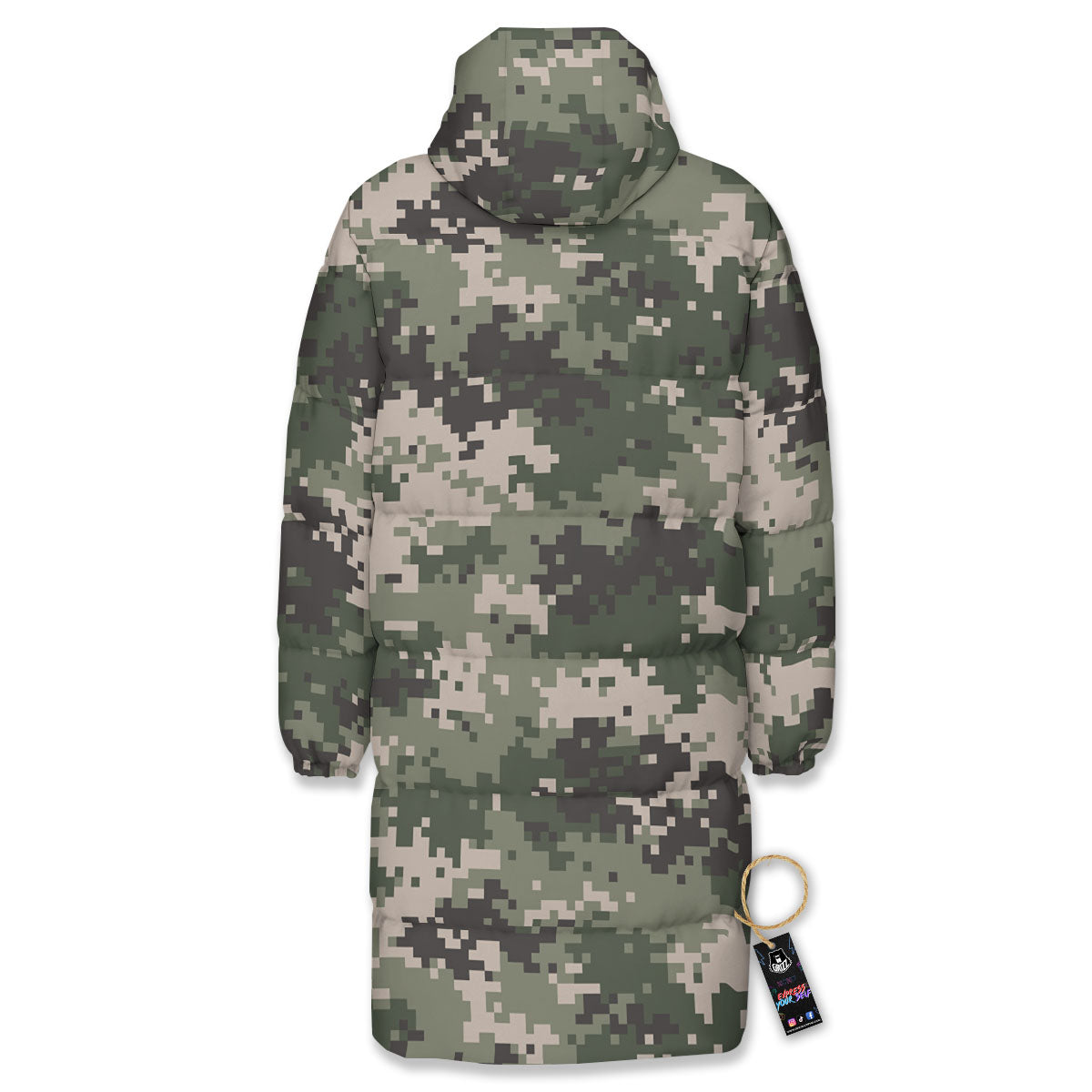 Digital Camo Military Print Pattern Long Down Jacket-grizzshop