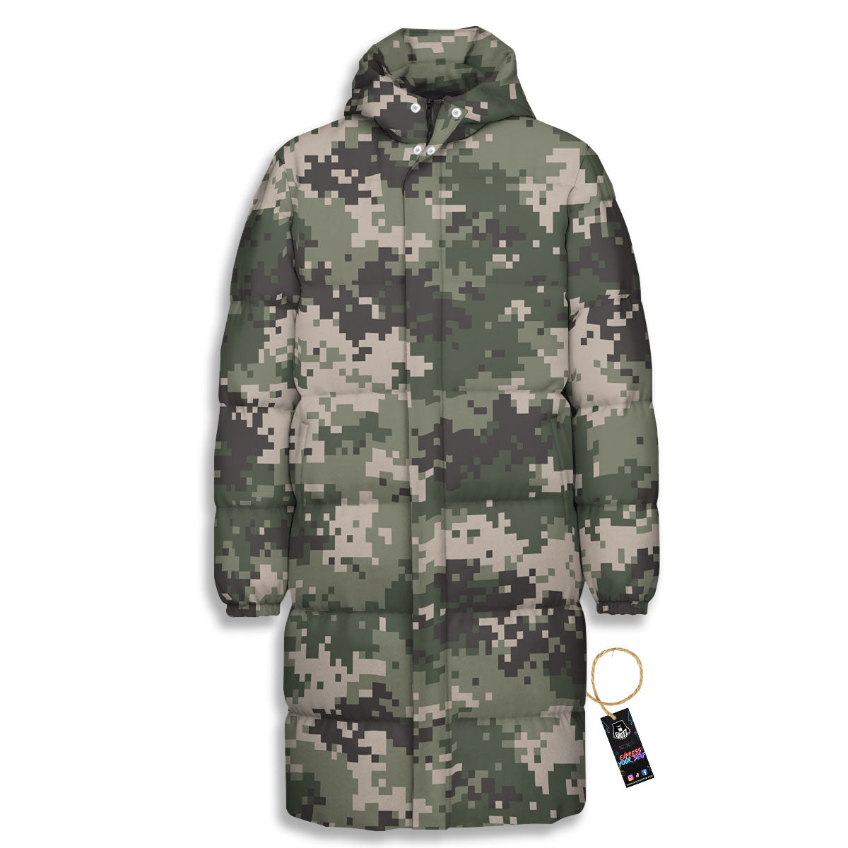 Digital Camo Military Print Pattern Long Down Jacket-grizzshop