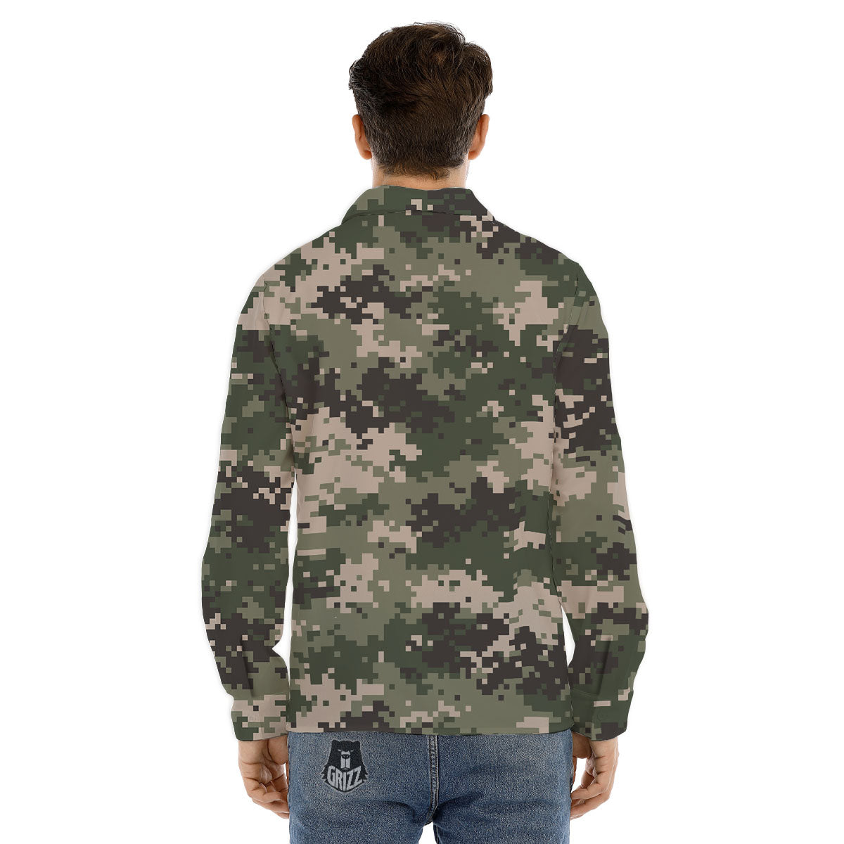 Digital Camo Military Print Pattern Men's Dress Shirts-grizzshop
