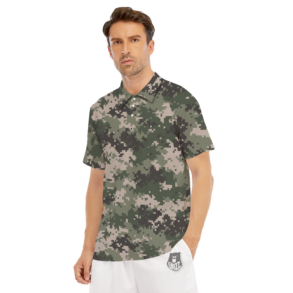 Digital Camo Military Print Pattern Men's Golf Shirts-grizzshop