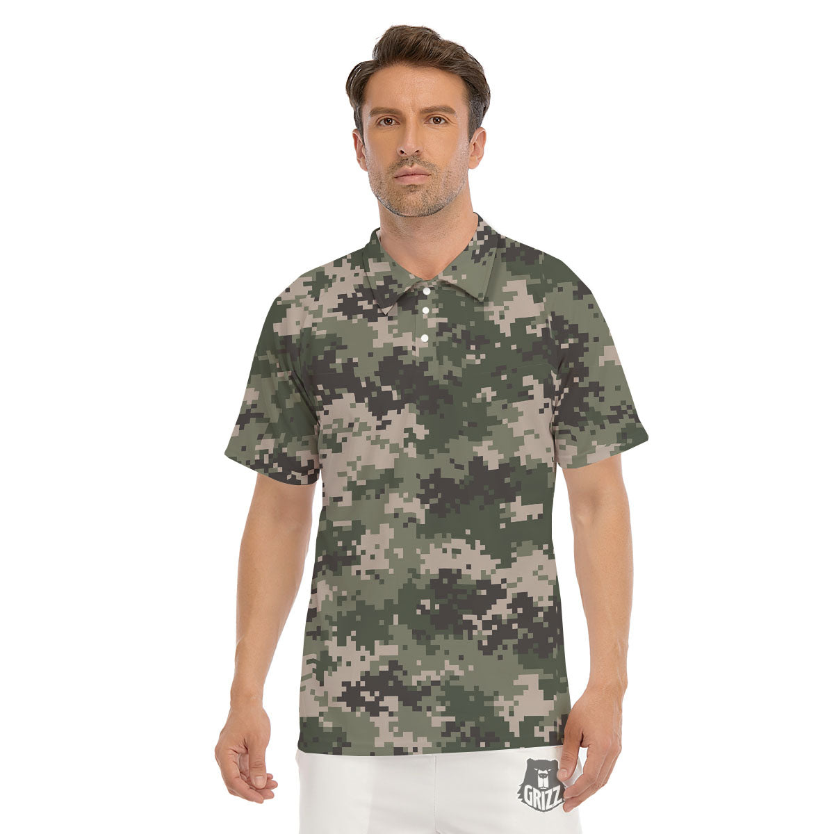 Digital Camo Military Print Pattern Men's Golf Shirts-grizzshop