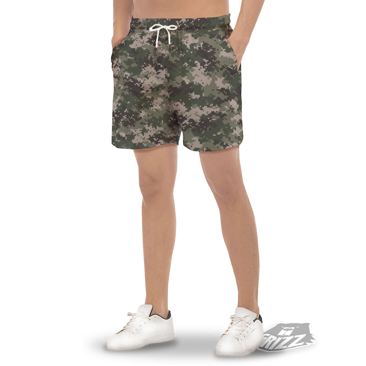 Digital Camo Military Print Pattern Men's Gym Shorts-grizzshop