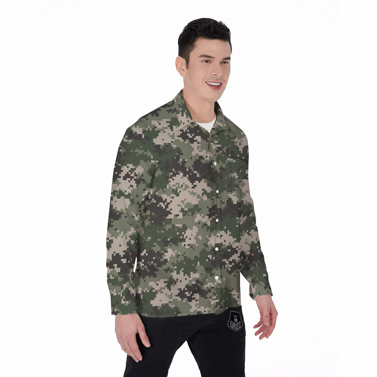 Digital Camo Military Print Pattern Men's Long Sleeve Shirts-grizzshop