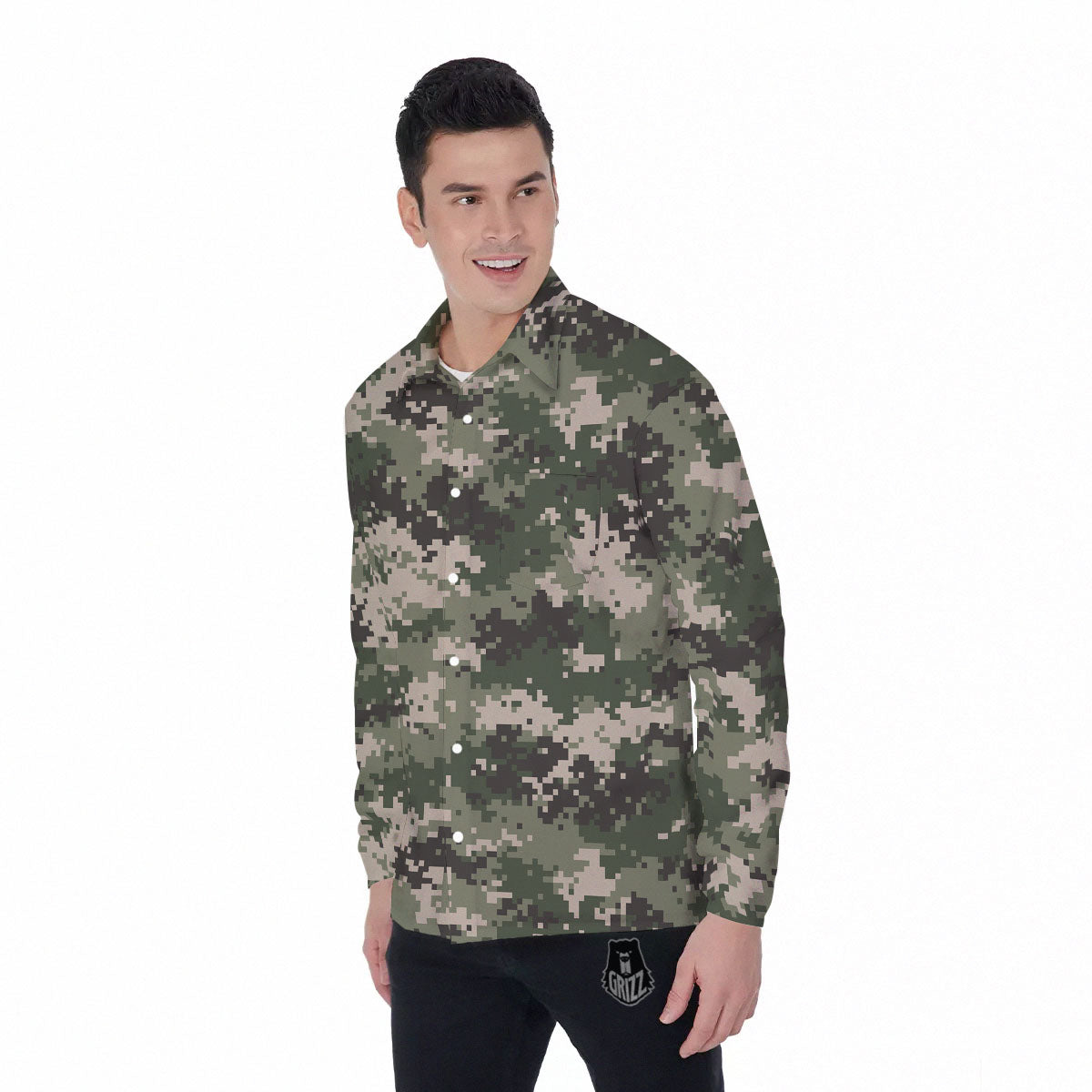Digital Camo Military Print Pattern Men's Long Sleeve Shirts-grizzshop
