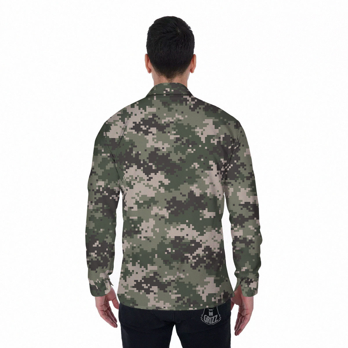 Digital Camo Military Print Pattern Men's Long Sleeve Shirts-grizzshop