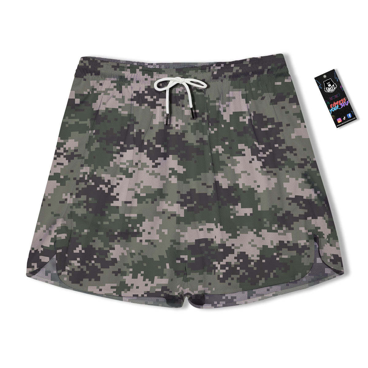 Digital Camo Military Print Pattern Men's Running Shorts-grizzshop