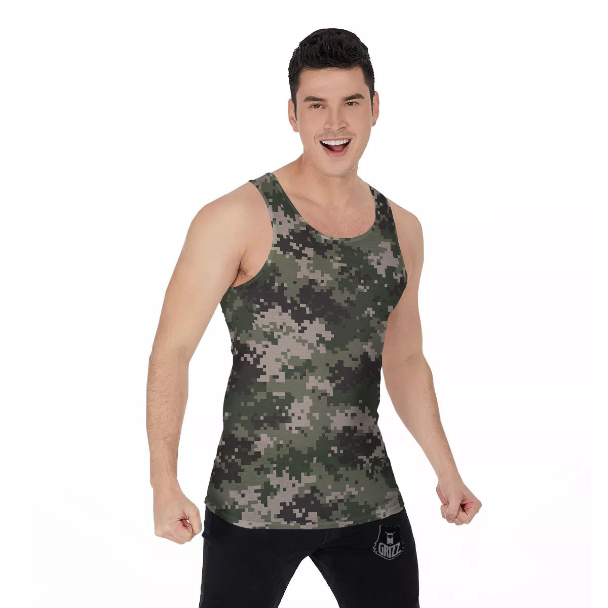 Digital Camo Military Print Pattern Men's Tank Top-grizzshop
