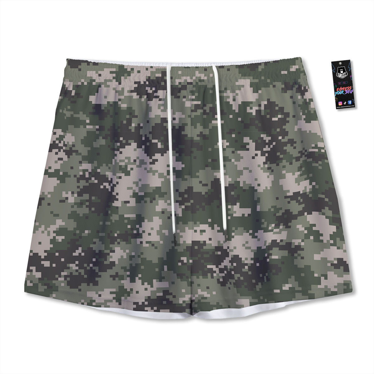 Digital Camo Military Print Pattern Mesh Shorts