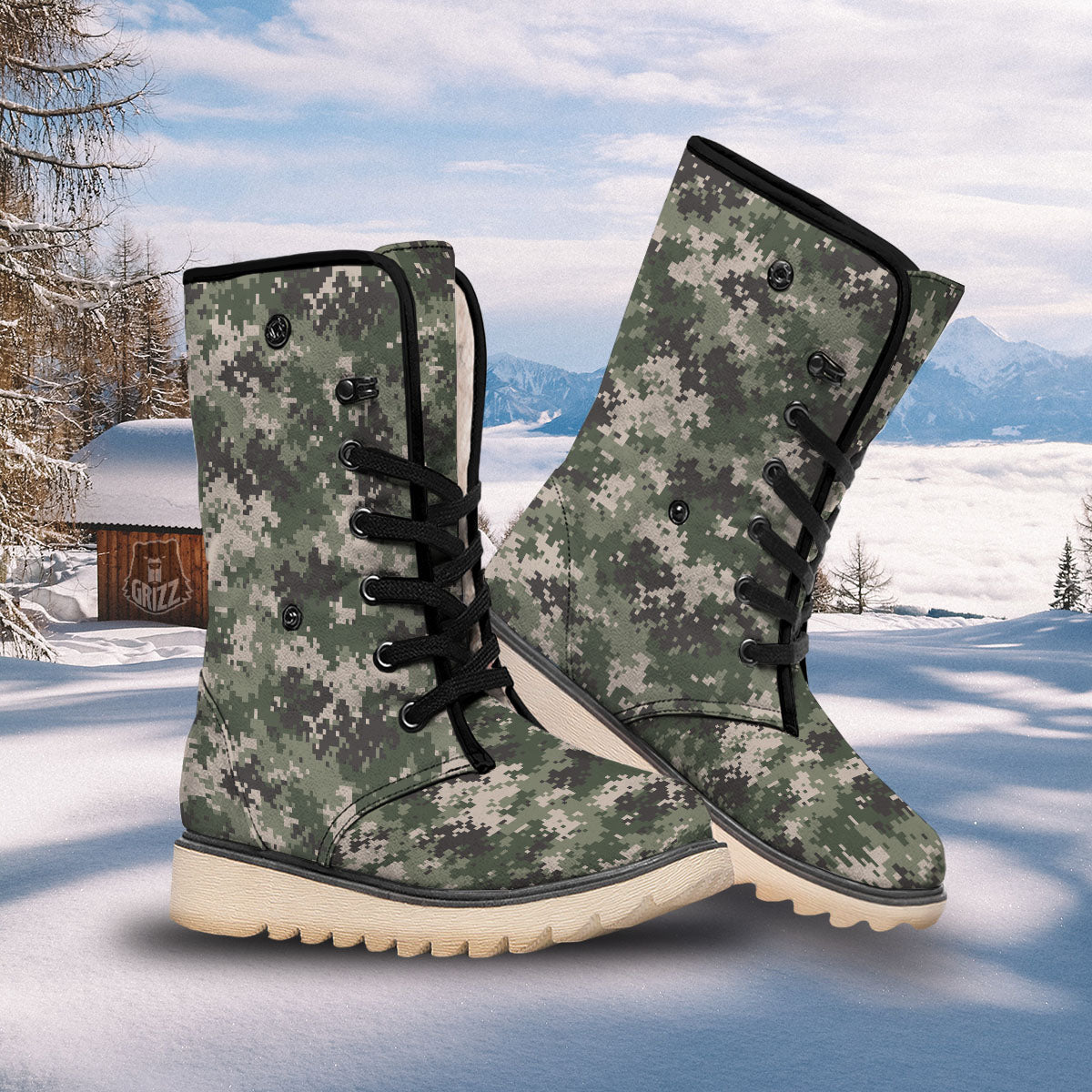 Digital Camo Military Print Pattern Snow Boots-grizzshop