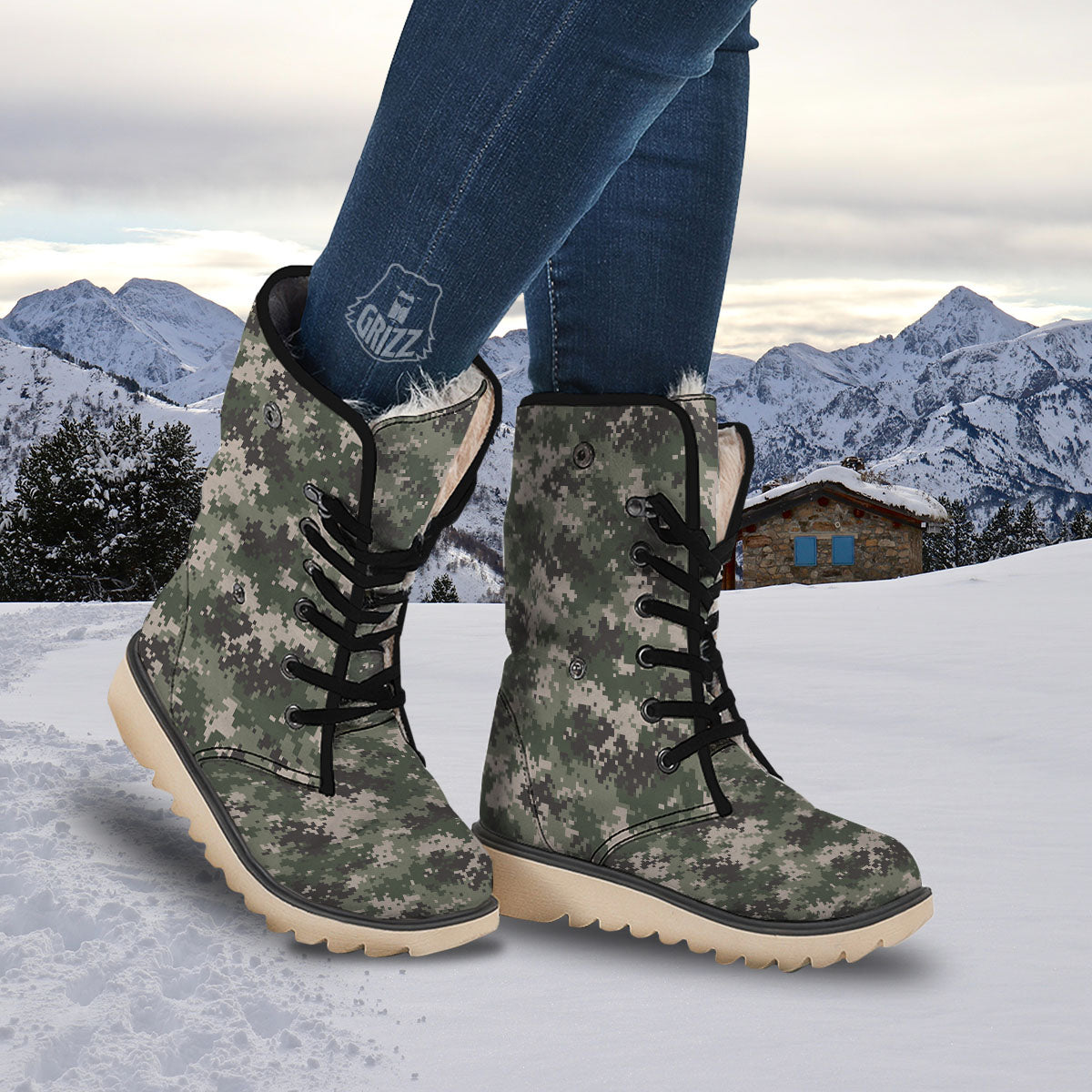 Digital Camo Military Print Pattern Snow Boots-grizzshop