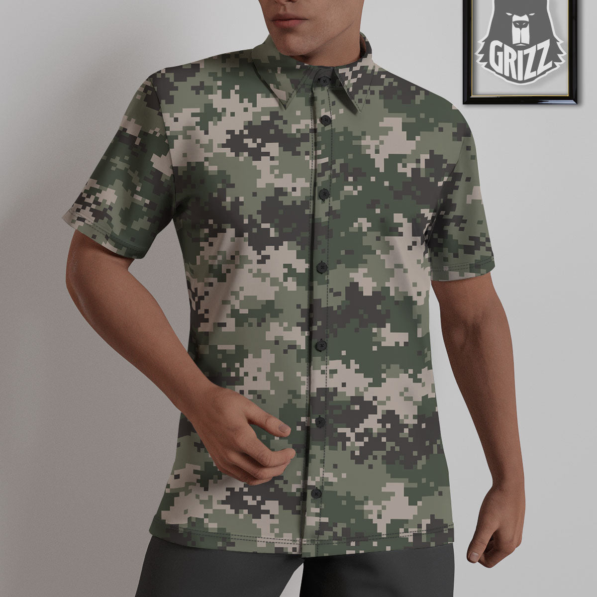 Digital Camo Military Print Pattern Untucked Shirts-grizzshop