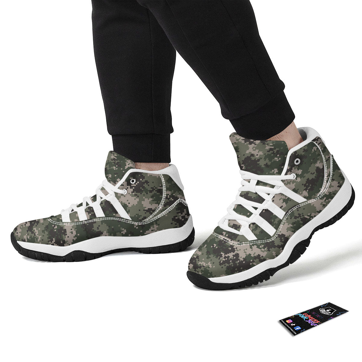 Digital Camo Military Print Pattern White Bball Shoes-grizzshop