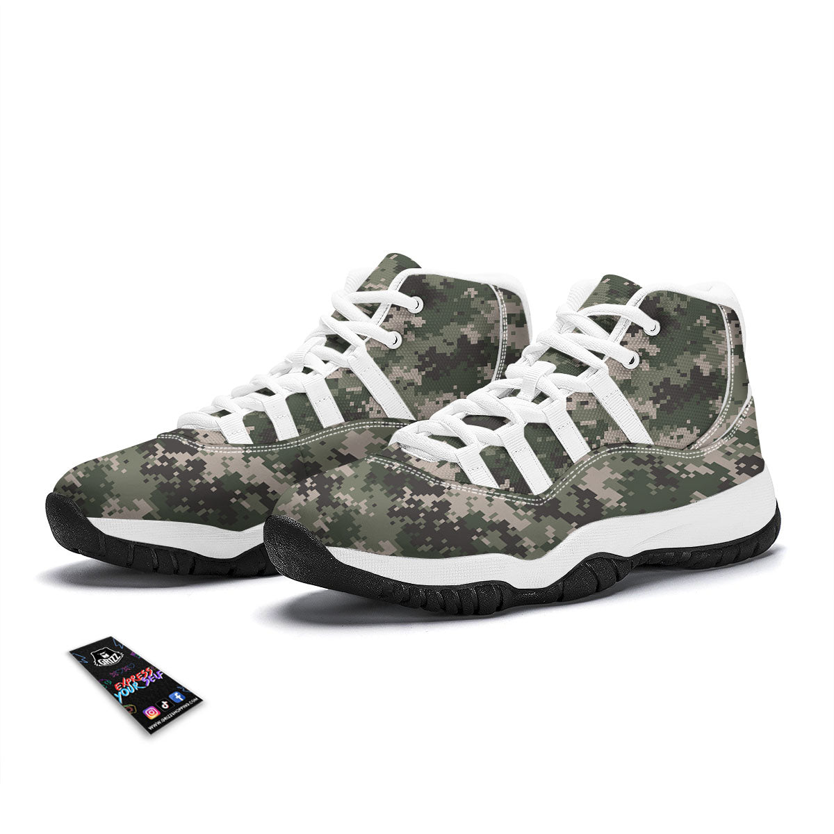 Digital Camo Military Print Pattern White Bball Shoes-grizzshop