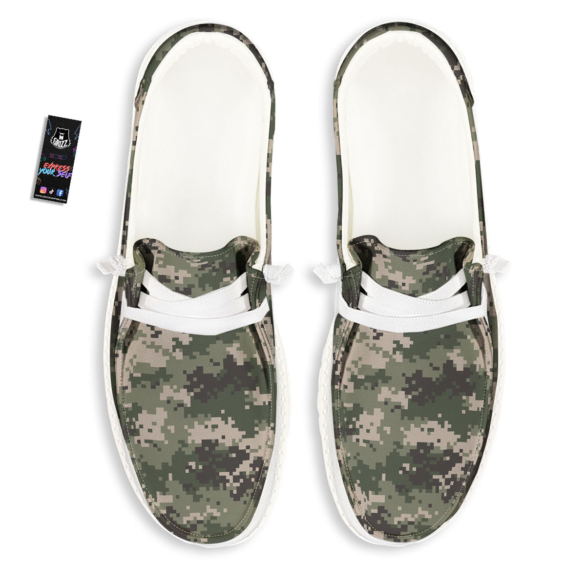 Digital Camo Military Print Pattern White Loafers-grizzshop