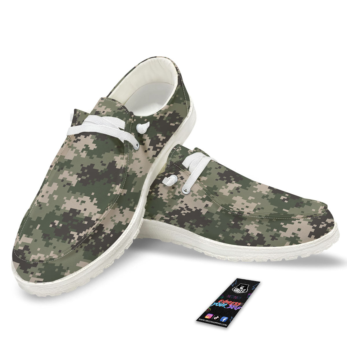 Digital Camo Military Print Pattern White Loafers-grizzshop