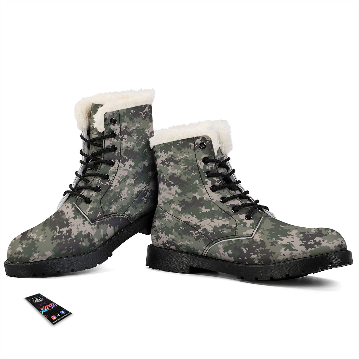 Digital Camo Military Print Pattern Winter Boots-grizzshop