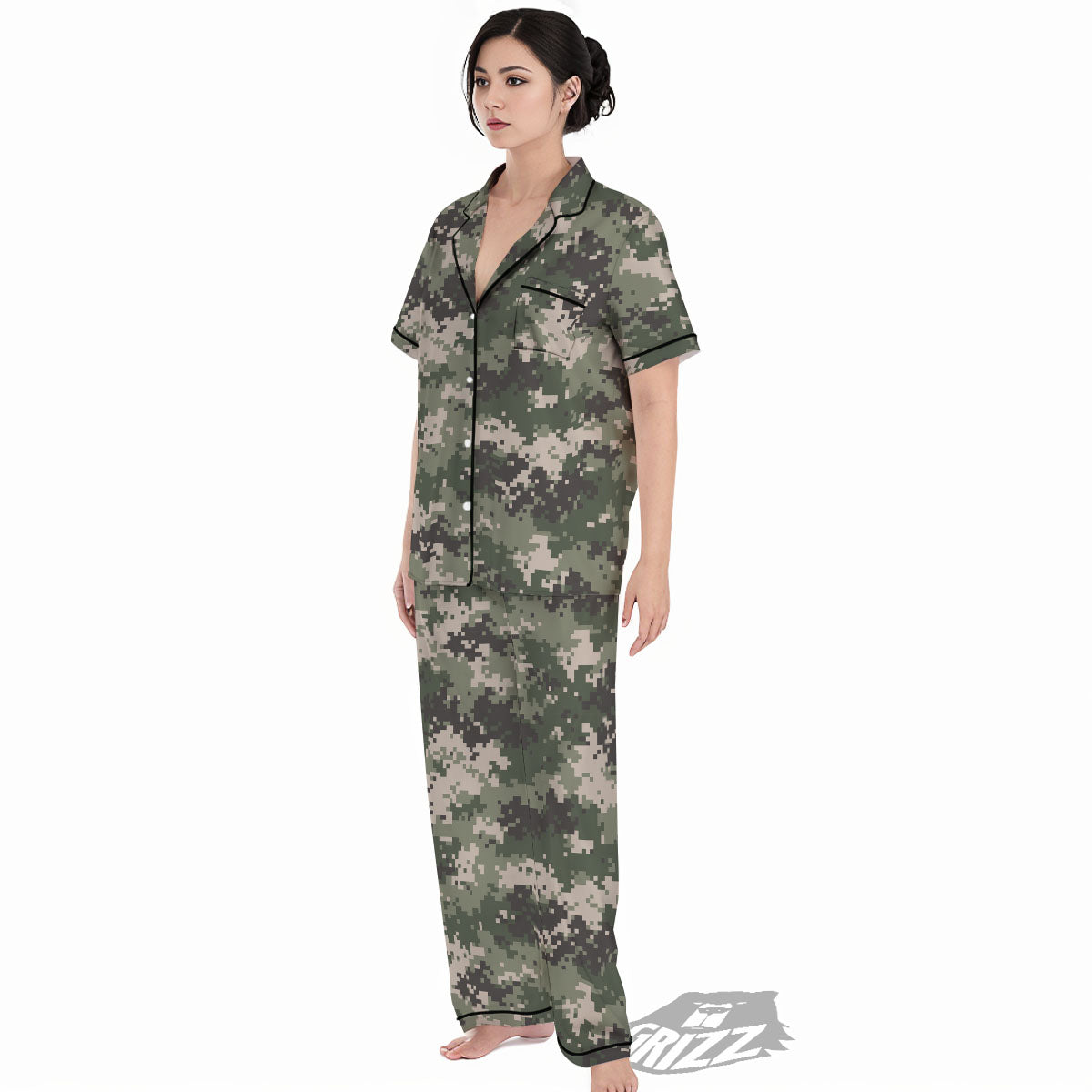 Digital Camo Military Print Pattern Women's Pajamas Set-grizzshop