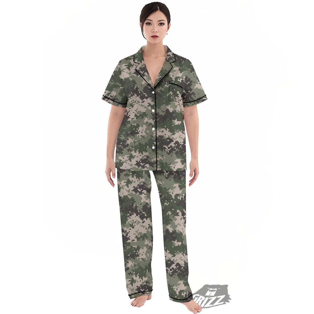 Digital Camo Military Print Pattern Women's Pajamas Set-grizzshop