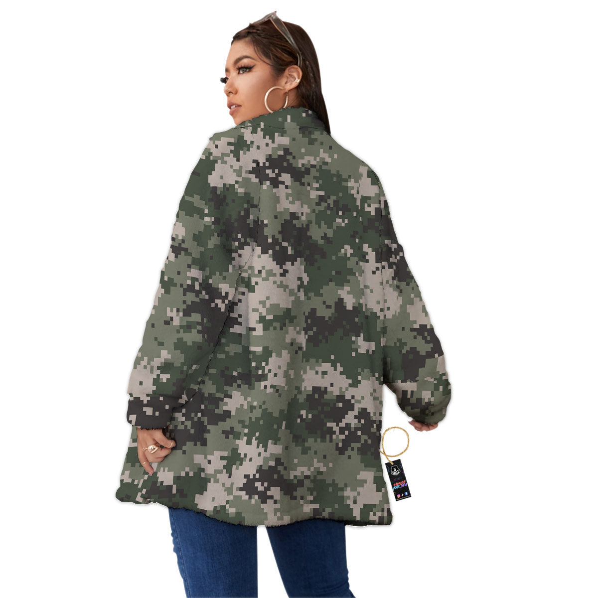 Digital Camo Military Print Pattern Women's Sherpa Jacket-grizzshop