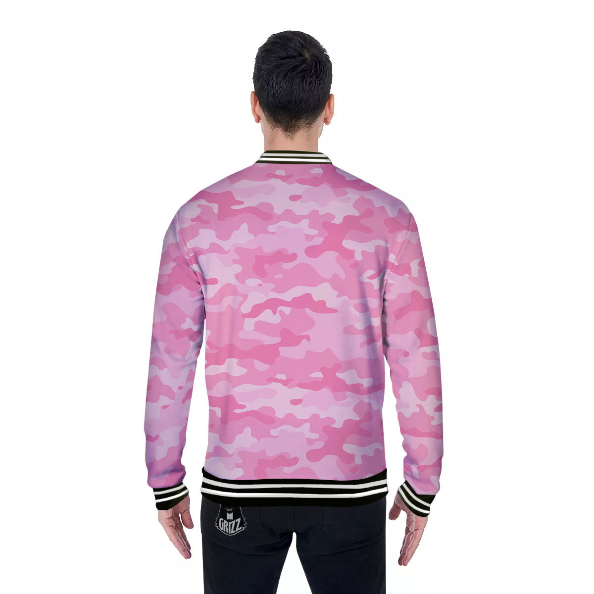 Digital Camo Pink Print Pattern Baseball Jacket-grizzshop