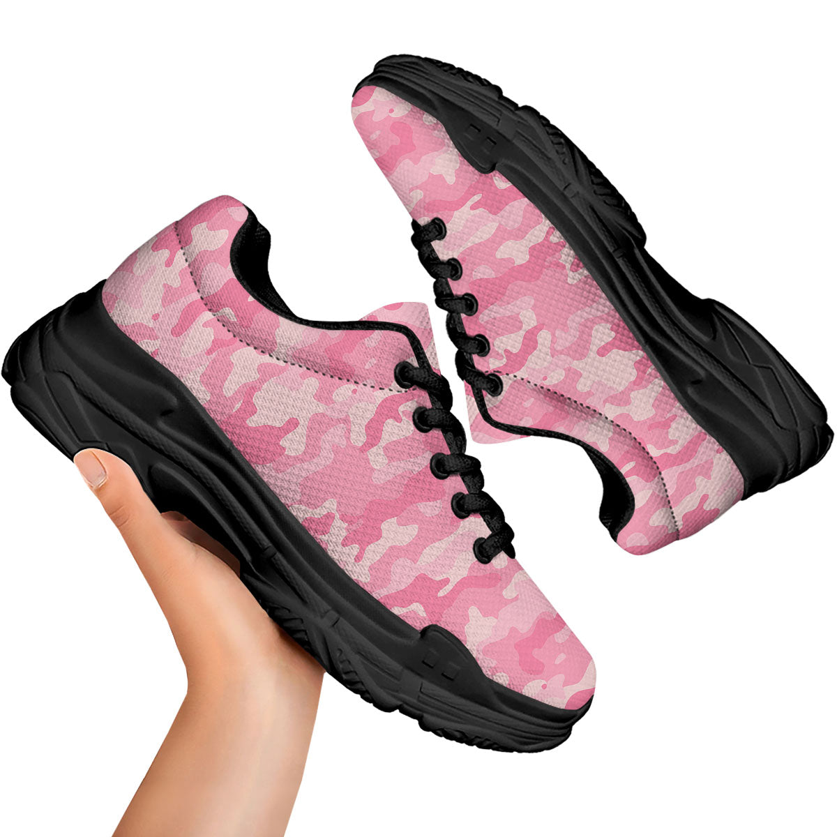 Digital Camo Pink Print Pattern Black Chunky Shoes-grizzshop