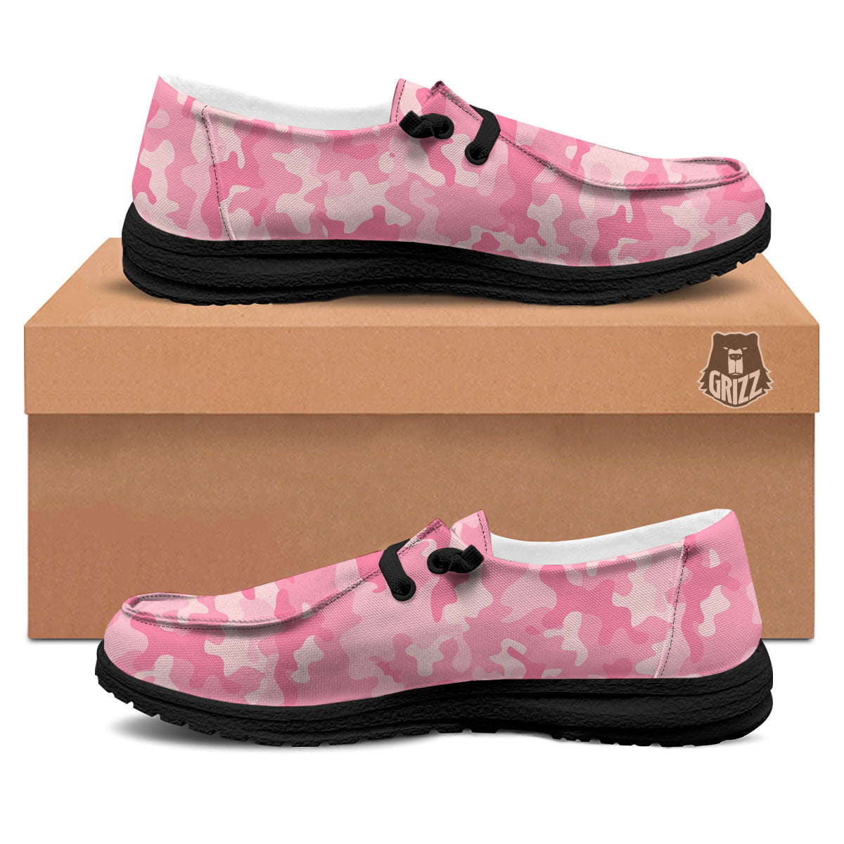 Digital Camo Pink Print Pattern Black Loafers-grizzshop