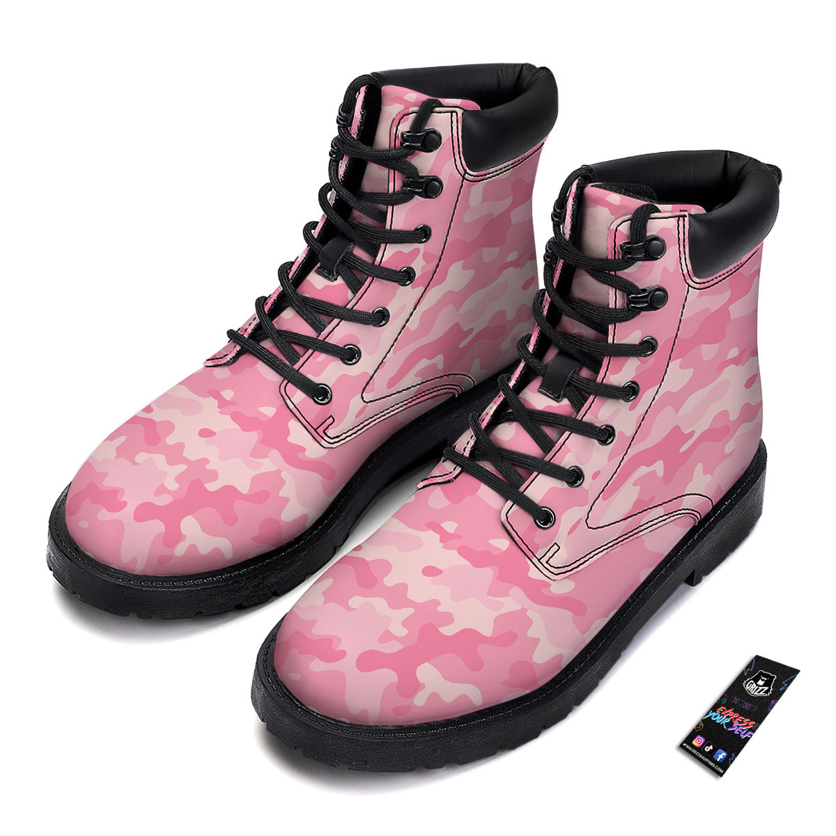Digital Camo Pink Print Pattern Boots-grizzshop