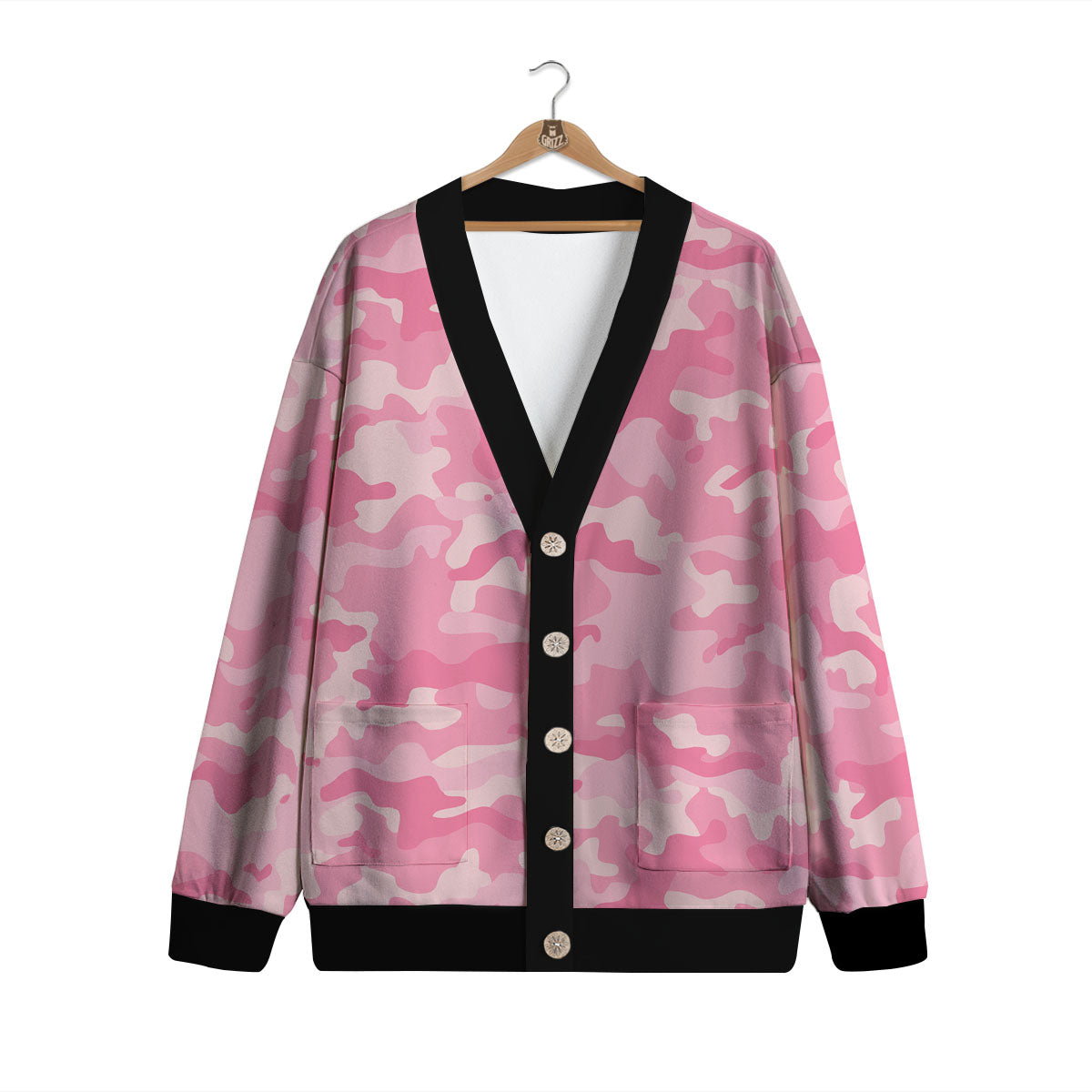 Digital Camo Pink Print Pattern Cardigan-grizzshop