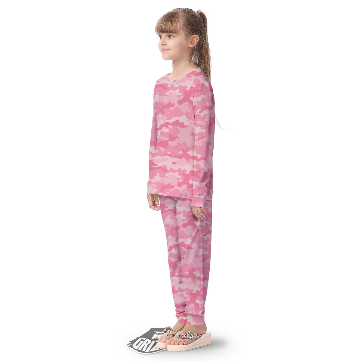 Digital Camo Pink Print Pattern Kid's Pajamas-grizzshop