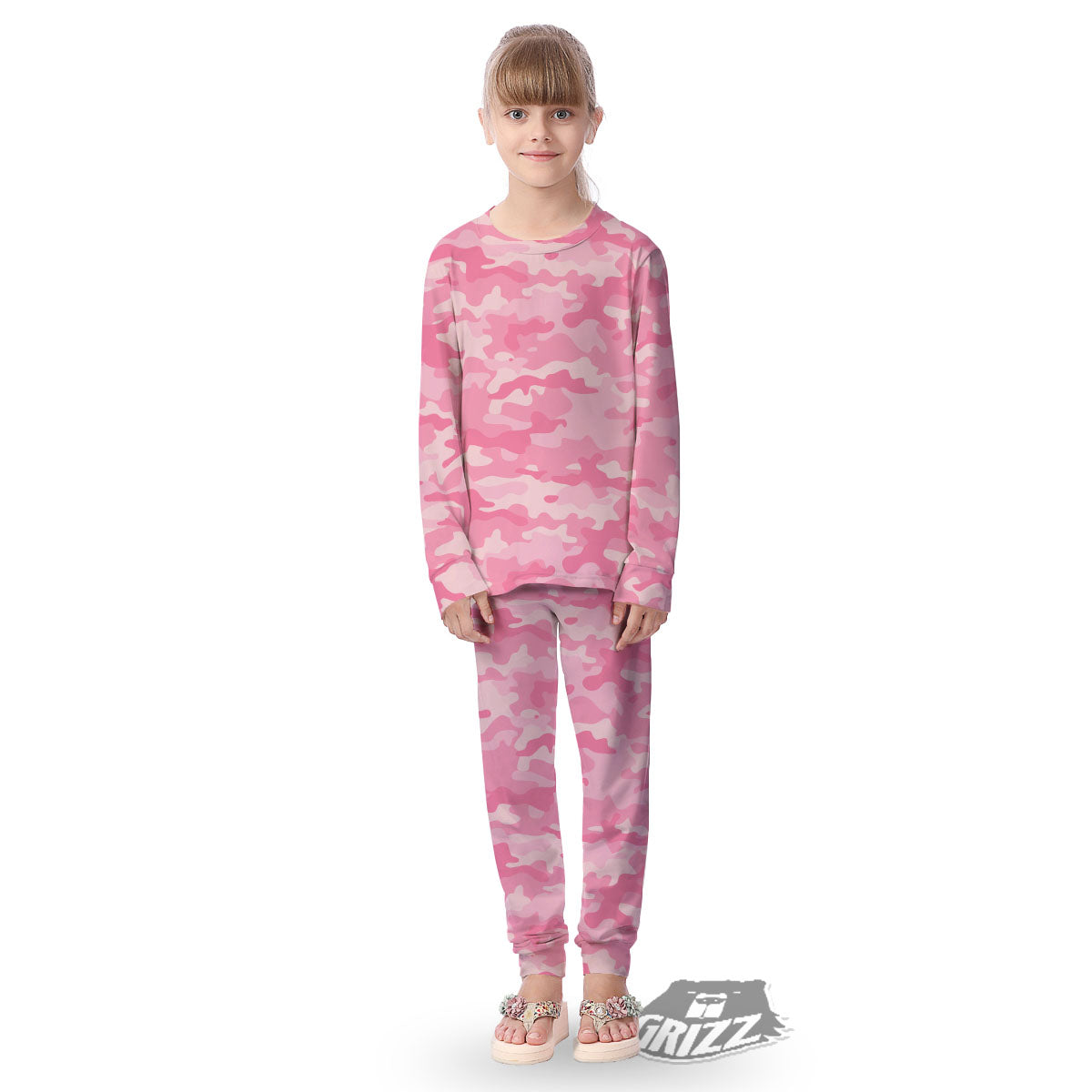 Digital Camo Pink Print Pattern Kid's Pajamas-grizzshop