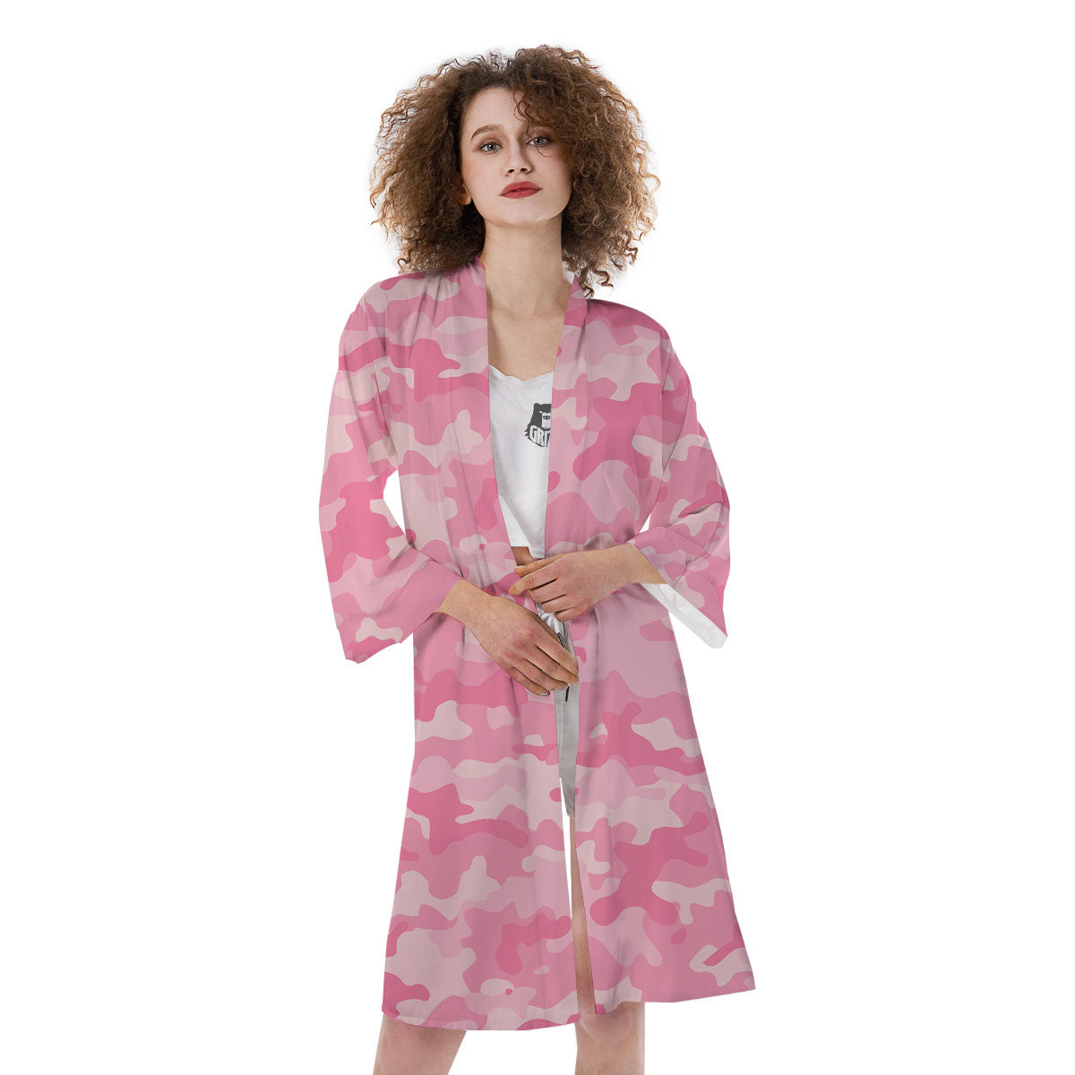 Digital Camo Pink Print Pattern Kimono-grizzshop